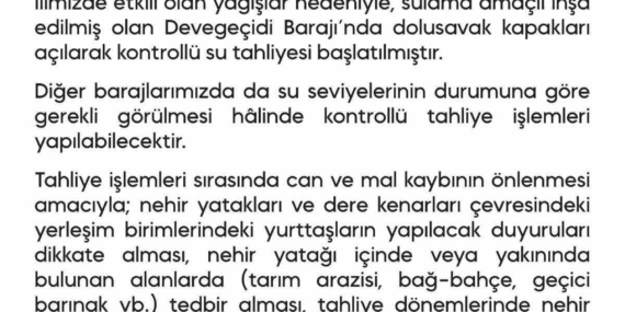 Devegeçidi Barajında Kontrollü Su Tahliyesi: Yağışların Artışıyla Önlem Stratejileri